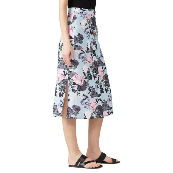 Nicholas Blue Garden Floral Button Front Linen Midi Skirt Size 14 - Picture 2 of 11